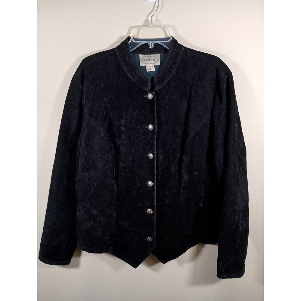 Vintage Stonebridge Jacket Womens Black Faux Suede Button Front Collar Size 16W